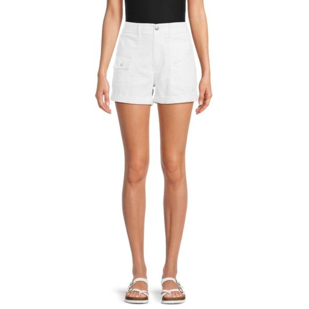 Time and Tru Women’s Utility Cuff Shorts, 4" Inseam, Sizes 2-20-:Vivid White